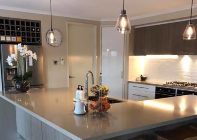 contemporary kitchen completed, picture taken from the corner of the L shaped bench top showing a different angle the kitchen